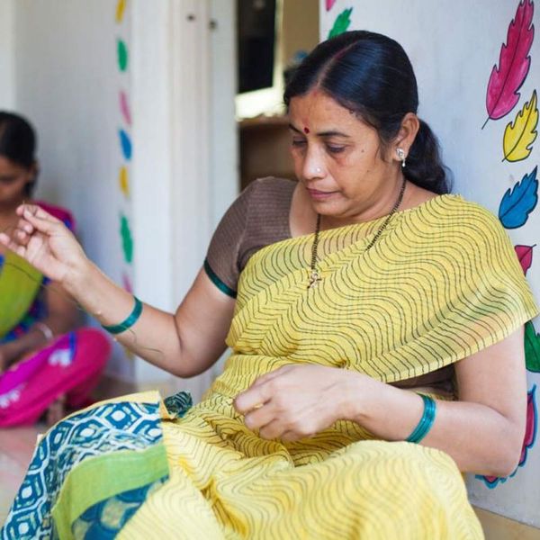 Kaminiben Panchal at work on an embroidered piece